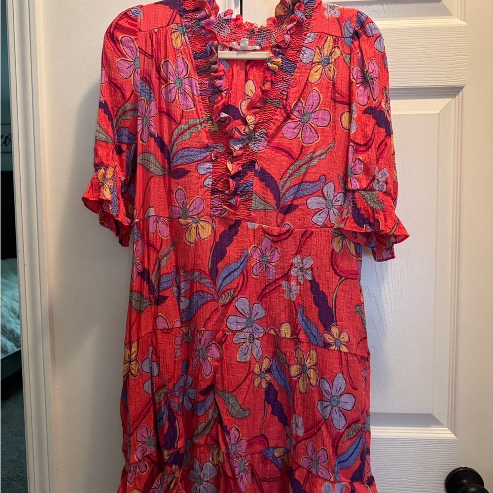 Easel Floral Ruffle Dress - Red and Purple